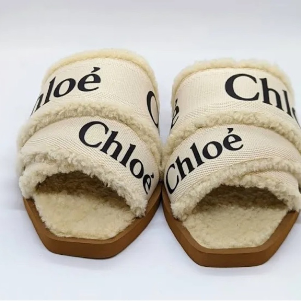 Chloe Woody Sherling Slides - Size 5